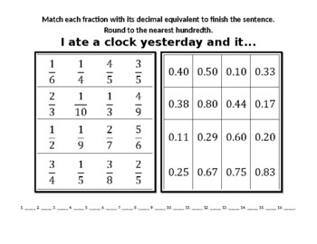 Preview of Converting Fractions to Decimals Practice Worksheet FUN!