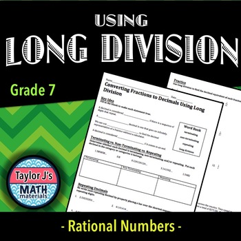 Preview of Converting Fractions to Decimals Using Long Division Worksheet