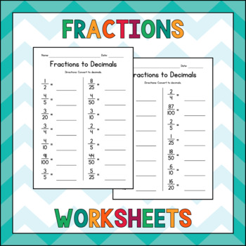 Preview of Converting Fractions to Decimals Worksheets - Math Practice - No Prep - Sub Plan