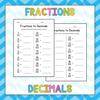 Preview of Converting Fractions to Decimals Worksheets - Math Practice - Test Prep