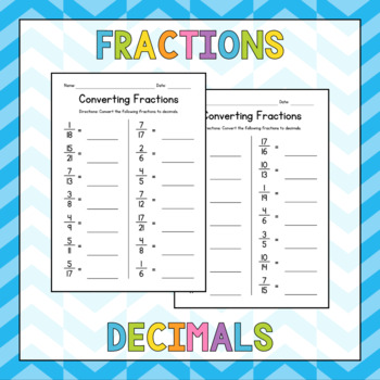 Preview of Converting Fractions to Decimals by Dividing - Math Worksheets - Test Prep