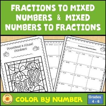 Preview of Converting Improper Fractions and Mixed Numbers Color By Number Plus Easel