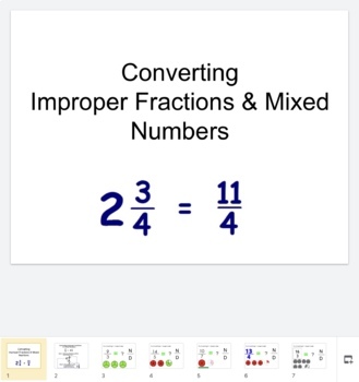 Preview of Converting Improper Fractions and Mixed Numbers Distance Learning Digital Lesson