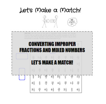 Preview of Converting Improper Fractions and Mixed Numbers Matching! (Digital or Print!)
