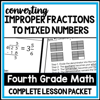 Preview of Converting Improper Fractions to Mixed Numbers, 4th Grade Fractions Worksheet