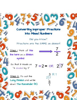 Preview of Converting Improper Fractions to Mixed Numbers