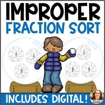 Preview of Converting Improper Fractions to Mixed Numbers Winter Activity - 4th Grade