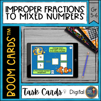 Preview of Converting Improper Fractions to Mixed Numbers Boom Cards™ Digital Task Cards
