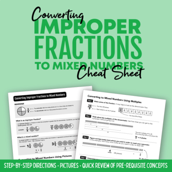 Preview of Converting Improper Fractions to Mixed Numbers Cheat Sheet