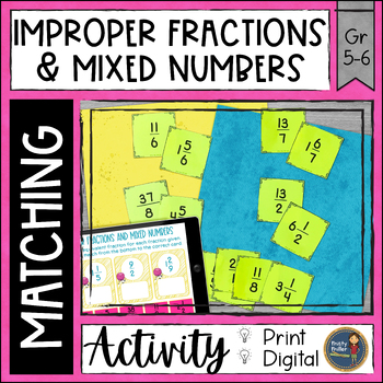 Preview of Converting Improper Fractions to Mixed Numbers Matching Print & Digital