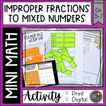 Preview of Converting Improper Fractions to Mixed Numbers Math Activities - Print & Digital