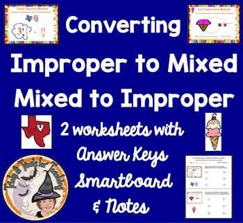Preview of Converting Improper Fractions to Mixed Numbers and Vice Versa Bundle + Keys