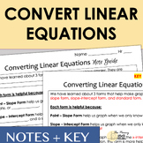 Converting Linear Equation Forms Lesson Review Note Guide + KEY