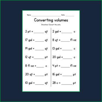 Converting Liquid Volumes (fluid ounces, cups, pints, quarts, gallons) - No  Prep