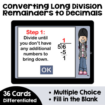 Preview of Converting Long Division Remainders to Decimals Boom Cards | Digital Task Cards