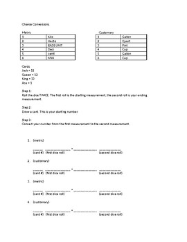 Preview of Converting Measurements Card/Dice Activity