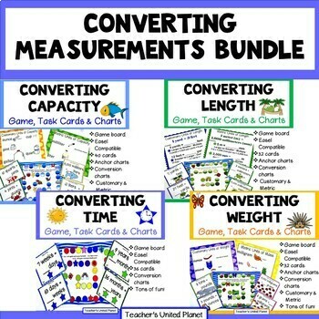 Preview of Converting Measurements Game/Task Cards, Charts Bundle + Easel