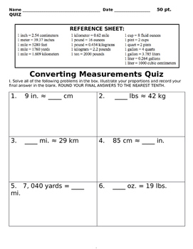 Preview of Converting Measurements Quiz