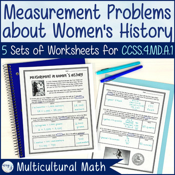 Preview of Women's History Month Measurement Conversion Worksheets - CCSS 4.MD.A.1