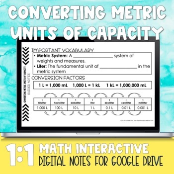 Preview of Converting Metric Units of Capacity Digital Notes