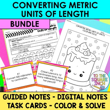 Preview of Converting Metric Units of Length Notes & Activities | Digital Notes | Task Card