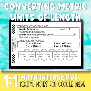 Converting Metric Units of Length Digital Notes | TpT