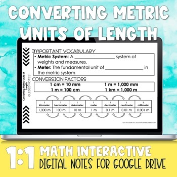 Preview of Converting Metric Units of Length Digital Notes