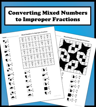 Preview of Converting Mixed Numbers To Improper Fractions Color Worksheet
