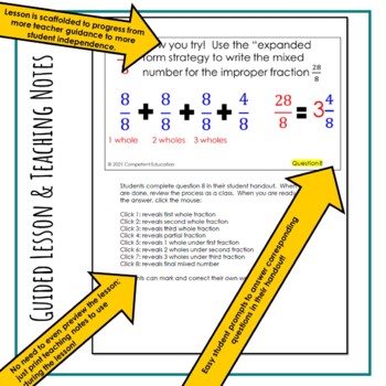 Converting Mixed Numbers and Improper Fractions Guided Lesson & Student ...