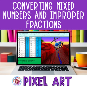 Preview of Converting Mixed Numbers and Improper Fractions Pixel Art Digital Math Activity