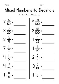 Preview of Converting Mixed Numbers to Decimals FREEBIE