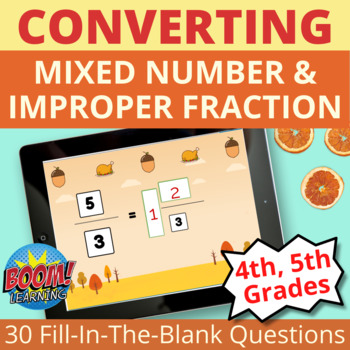 Preview of Converting Mixed Numbers to Improper Fractions BOOM CARDS