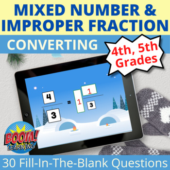 Preview of Converting Mixed Numbers to Improper Fractions BOOM CARDS Distance Learning
