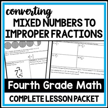 Preview of Converting Mixed Numbers to Improper Fractions, 4th Grade Fractions Worksheets