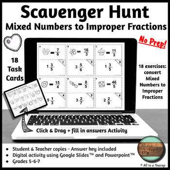 Preview of Converting Mixed Numbers to Improper Fractions Digital Scavenger Hunt Activity