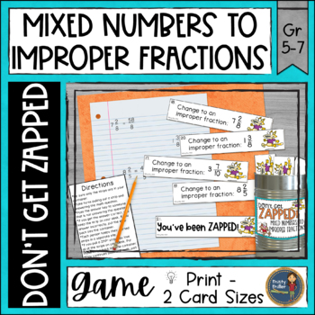 Preview of Convert Mixed Numbers to Improper Fractions Don't Get ZAPPED Partner Math Game