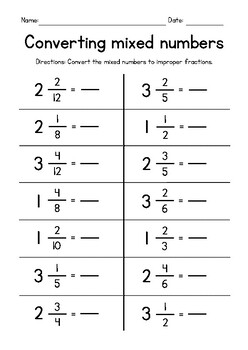 Preview of Converting Mixed Numbers to Improper Fractions FREEBIE
