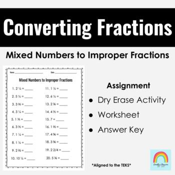 Preview of Converting Mixed Numbers to Improper Fractions Worksheet