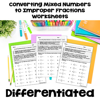 Preview of Converting Mixed Numbers to Improper Fractions Worksheets