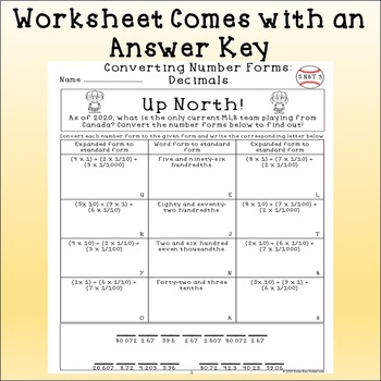 converting number forms decimals worksheet 5th grade baseball riddle 5 nbt 3