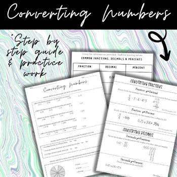 Preview of Converting Numbers: guided note, reference sheet, practice work & exit slip
