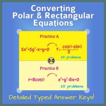 Preview of Converting Polar and Rectangular Equations - Practice A & B - Distance Learning