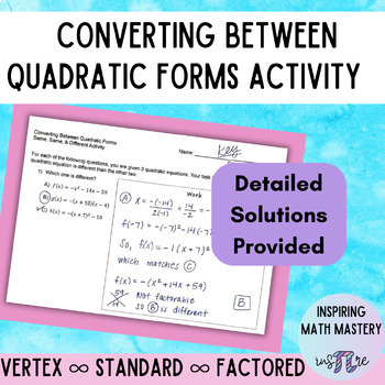 Preview of Converting Quadratic Forms Matching Activity - Same, Same, Different Practice