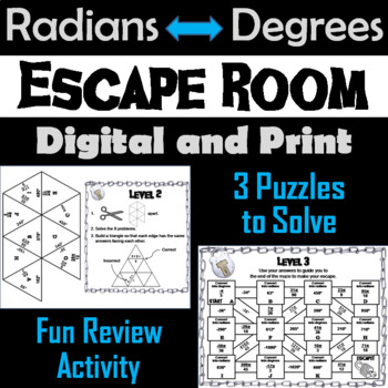 Preview of Converting Radians and Degrees Activity: Escape Room Geometry Game Trigonometry