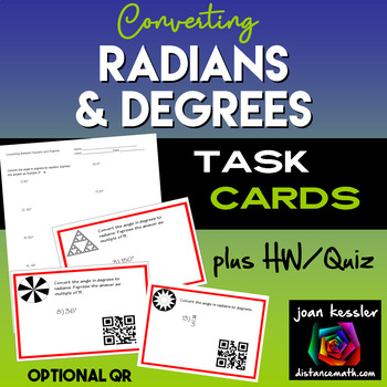 Preview of Converting Radians and Degrees Task Cards with QR and Quiz Unit Circle