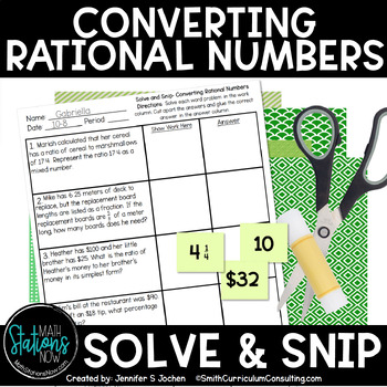 Preview of Converting Rational Numbers Solve & Snip | Fractions, Decimals & Percents
