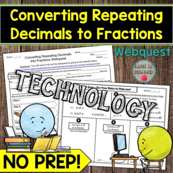 Preview of Converting Repeating Decimals into Fractions Webquest