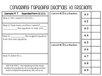 Preview of Converting Repeating Decimals to Fractions Guided Notes