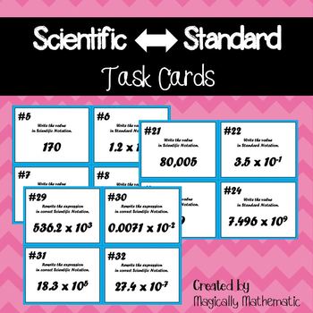 Preview of Converting Scientific Notation to Standard Notation Task Cards