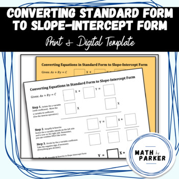 Preview of Converting Standard Form Linear Equation to Slope-Intercept Form (Print&Digital)